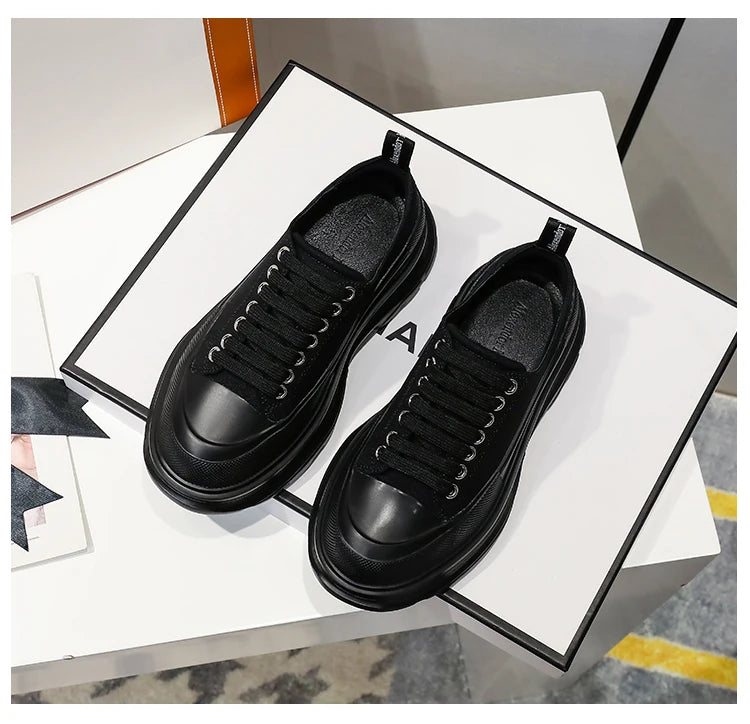 2024 Frühjahr Neue Damenschuhe Schnürschuhe Sport- und Freizeitschuhe für Herren Dicke Sohle Wasserdichte Plattform Weiche Erhöhte Leinwand Flache