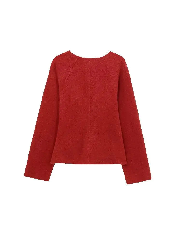 Women Fashion With Belt Woolen Jacket Coat V Neck Long Sleeve Female Outerwear Chic Tops