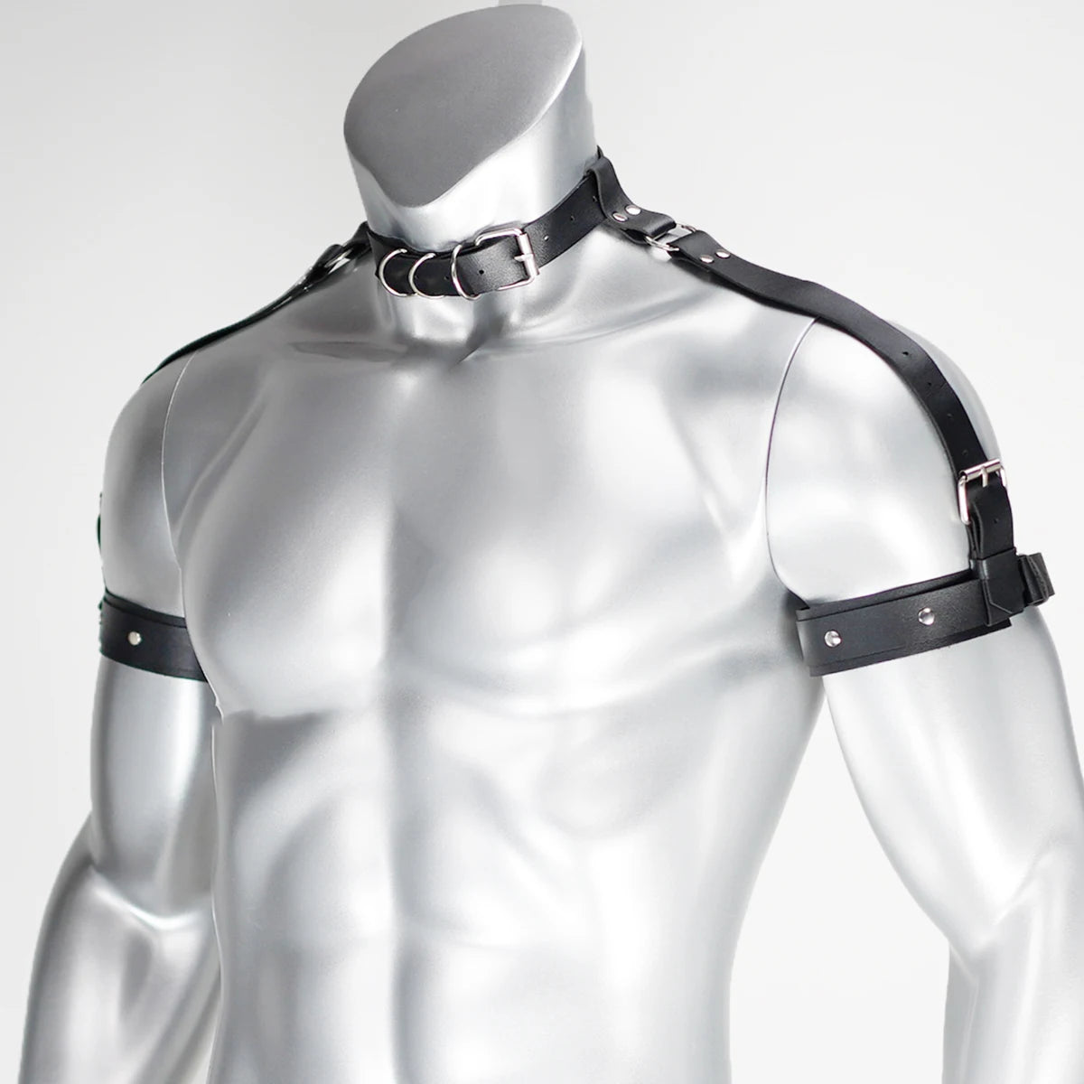 Mens PU Leather Harness Double Shoulder Armors Buckles Sexual Body Chest Harness Belt for Adult Sex Cosplay Halloween Party
