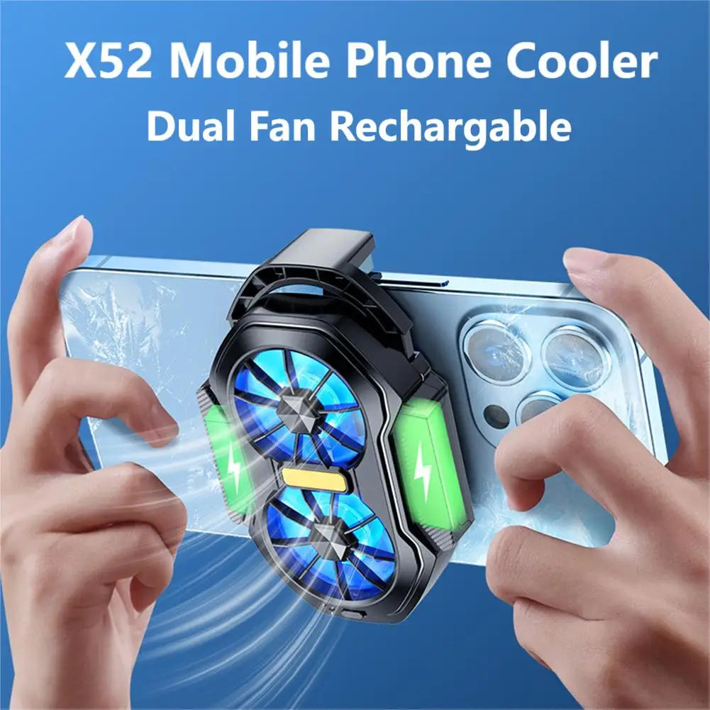 X52 Cooling Fans Mobile Phone Game Cooler USB Rechargeable Silent Cooler 3 Speed Adjustable Fans Gaming Radiator for Android IOS