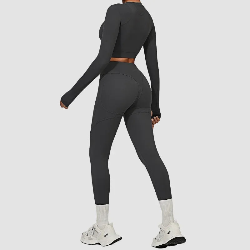 Skinny Grinding Yoga Sets Sports Fitness High Waist Peach Hip Quick Drying Outdoor Running  Winter Workout Gym Sports Kit Womwn