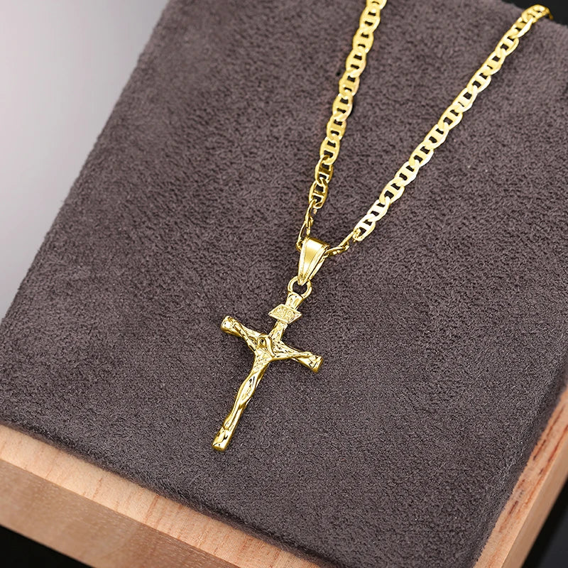 Huitan Religious Cross Pendant Necklace for Women/Men Two Tone Plated New Trendy Boys Girls Necklace Hip Hop Rock Neck Jewelry