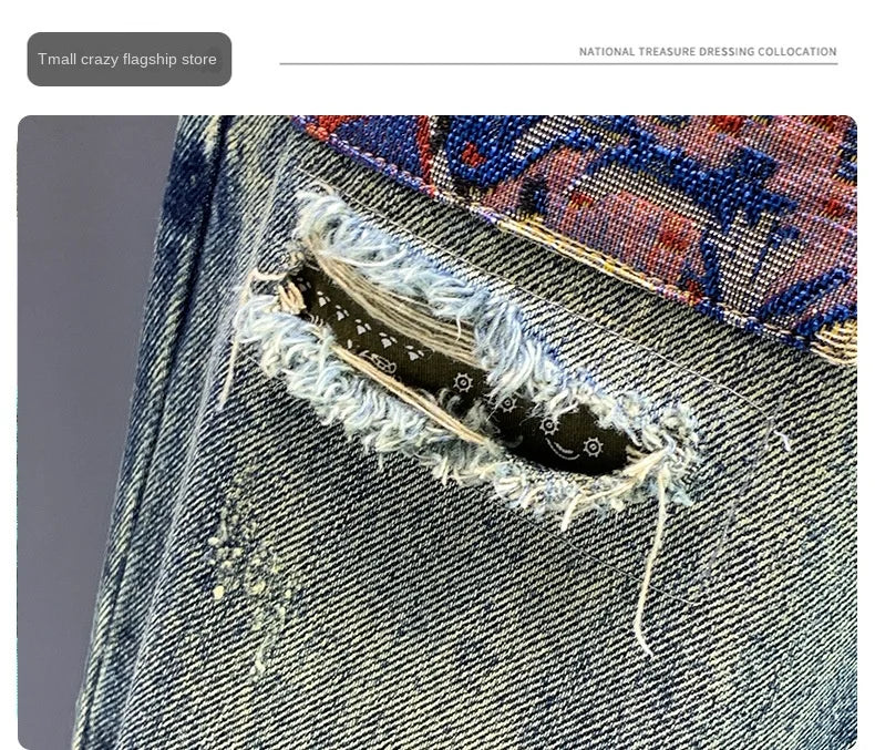 High Street Trendy Marke Retro Distressed Loose Harlan Jeans Herren Frühling und Herbst Neue personalisierte trendige Patch lange Hosen Me