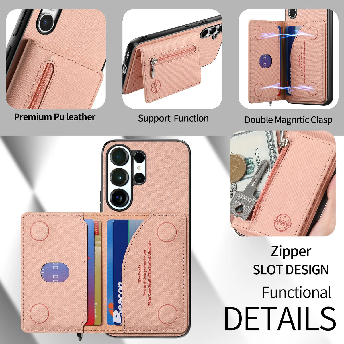 Zipper Cards Wallet Leather Phone Case For Samsung Galaxy S26 S24 S23 S22 Ultra Plus S23 S26 S25FE Purse Card Holder Stand Cover