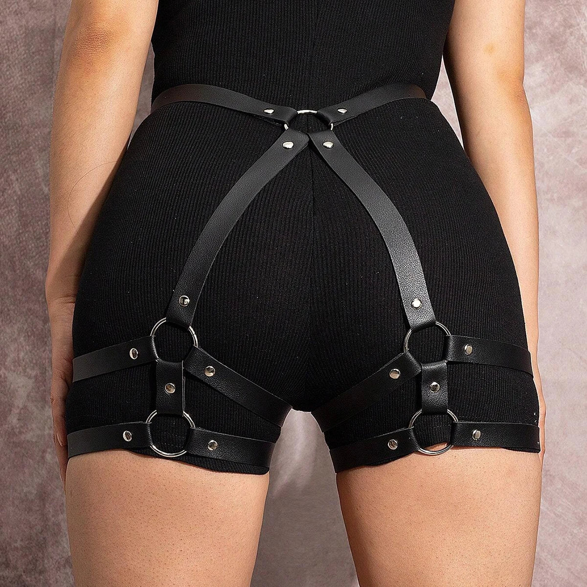 Women Sexy PU Leather Harness Waist Belt with Leg Leather Lingerie Double-layer Leg Straps Gothic Clothing Accessories