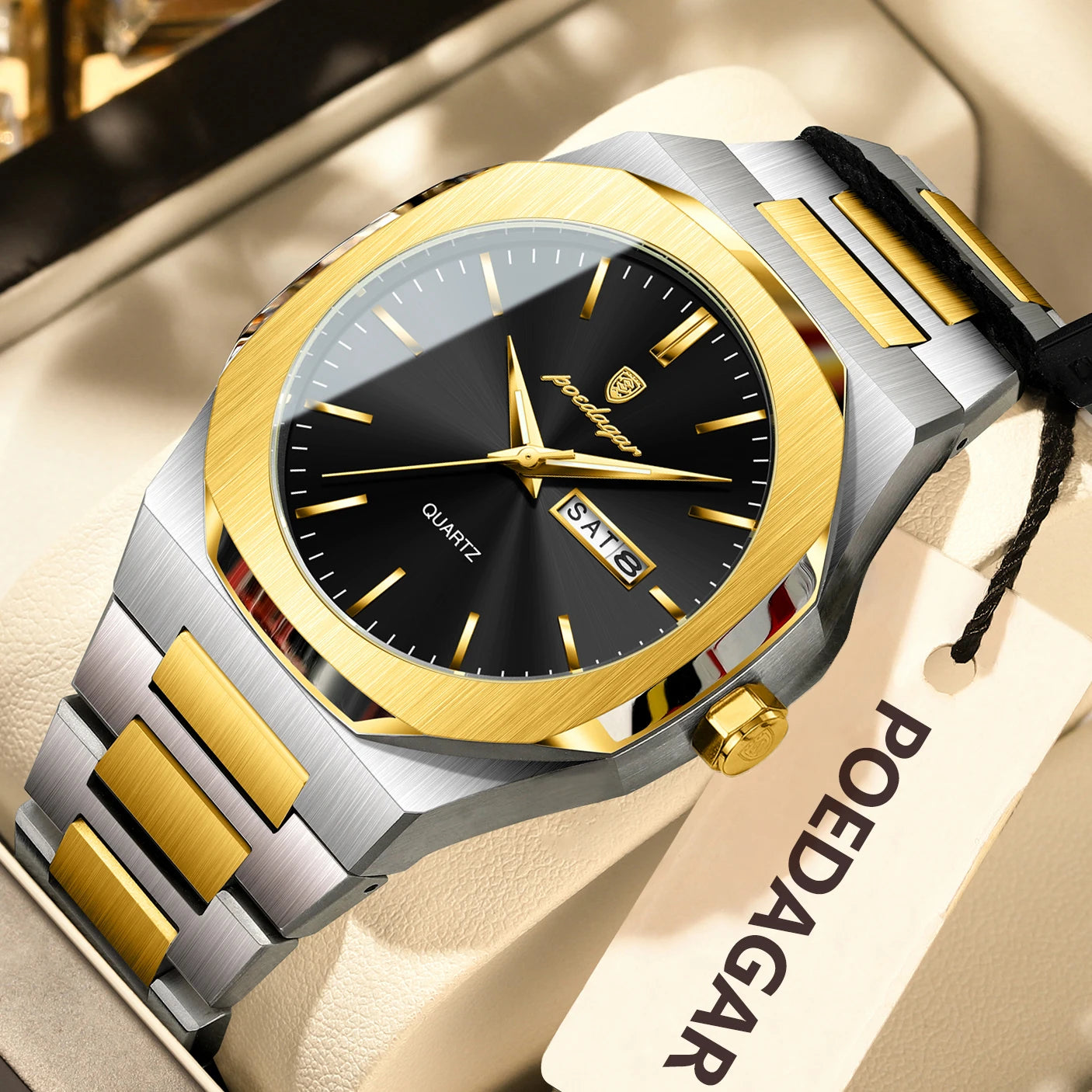 POEDAGAR Fashion Brand Male Watch Waterproof Luminous Stainless Steel Watches For Men Date Week Casual Quartz Men's Clock Reloj
