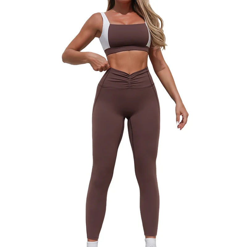 Yoga Sets Fitness Sports High Waist Peach Hip Backless Leggings Sports Bra Women's Tight Quick Dry Running Gym Short Skirt Set