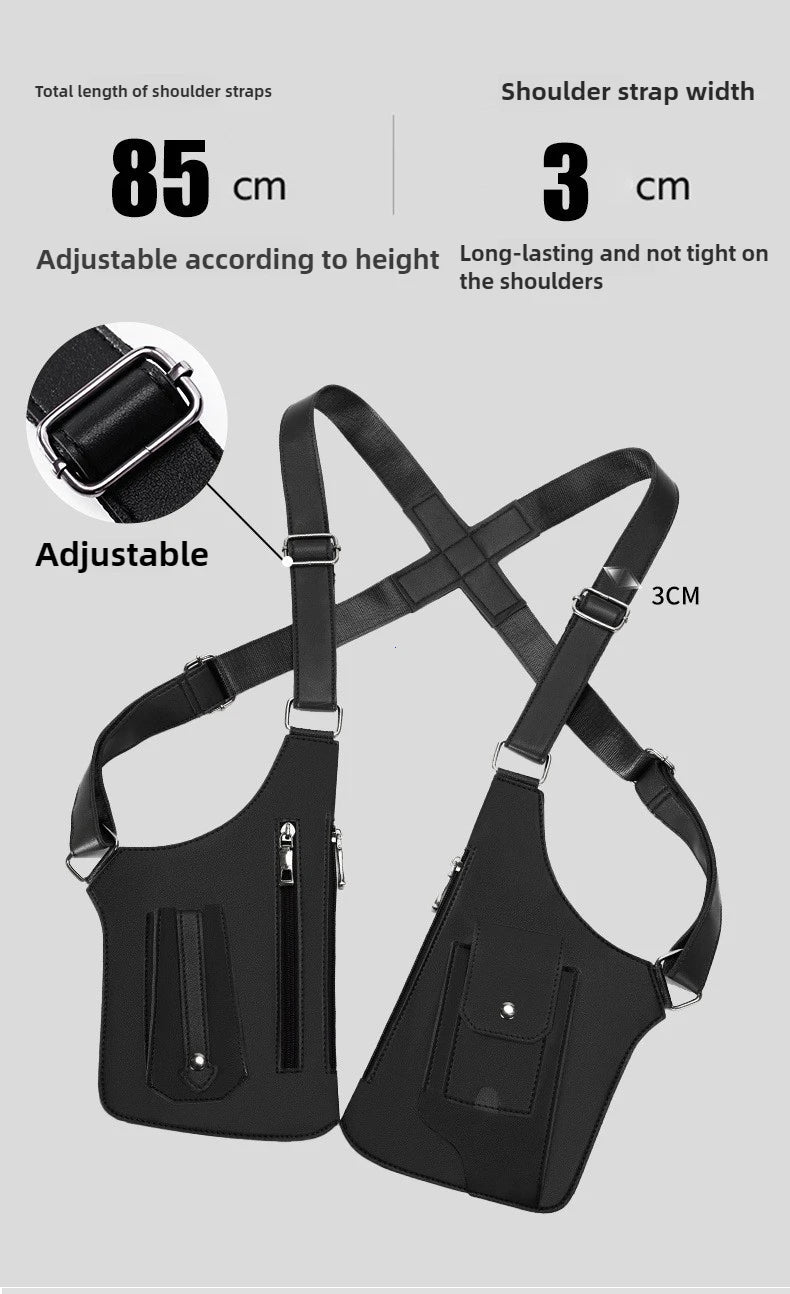 Luxury Design Men's Tactical Vest Bag High Quality PU Leather Man Chest Bag Phone Pouch Vintage Design Underarm Back Pack Bags