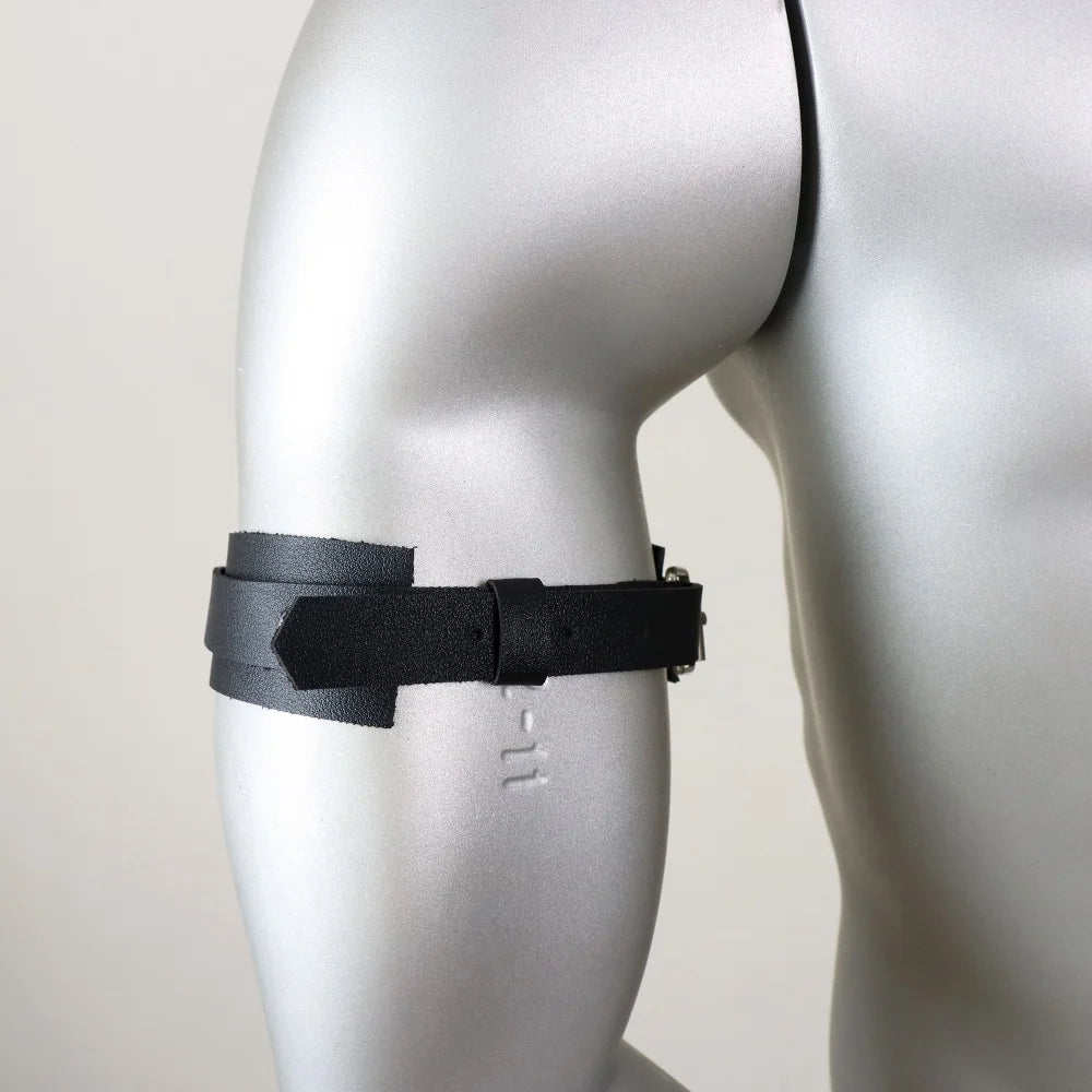 Gothic Punk Men'S Black Faux Leather Straps with Chest Harness & Arm Bands, Suits and Casual Attire, Stylish and Comfortable