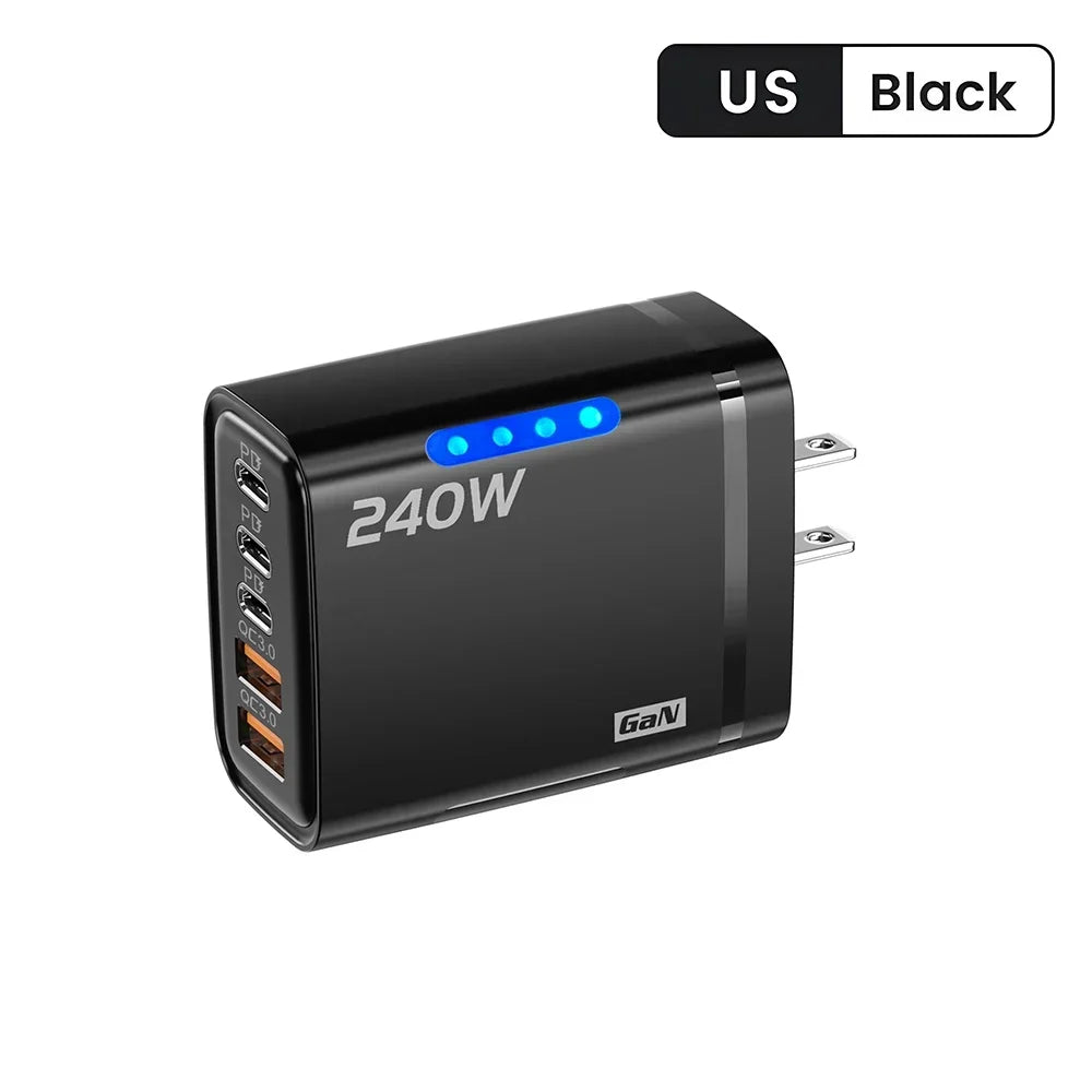 5 in 1 GaN Desktop Charger 240W Fast Charging Adapter 10A USB To TypeC Cable 3PD 2 USB Charger For IPhone 16 15pro Laptop 2026