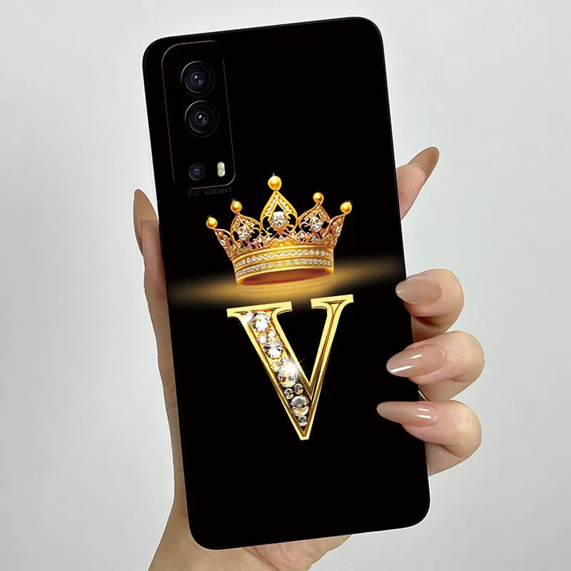For Vivo Y72 5G V2041 Case Crown Letters Liquid Silicone Soft Phone Cases For Vivo Y52 5G V2053 Y72 Camera Protection Back Cover