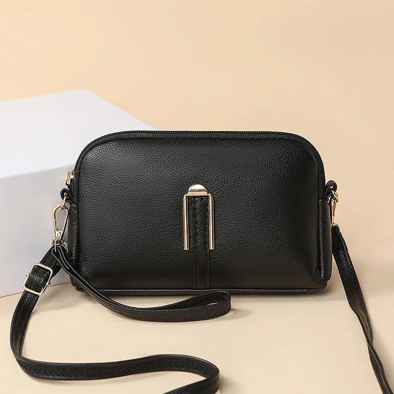 New Genuine Leather Crossbody Bag For Woman Solid Color Clutch Phone Pouch Elegant Shoulder Bag Simple Small Messenger Bag Sac