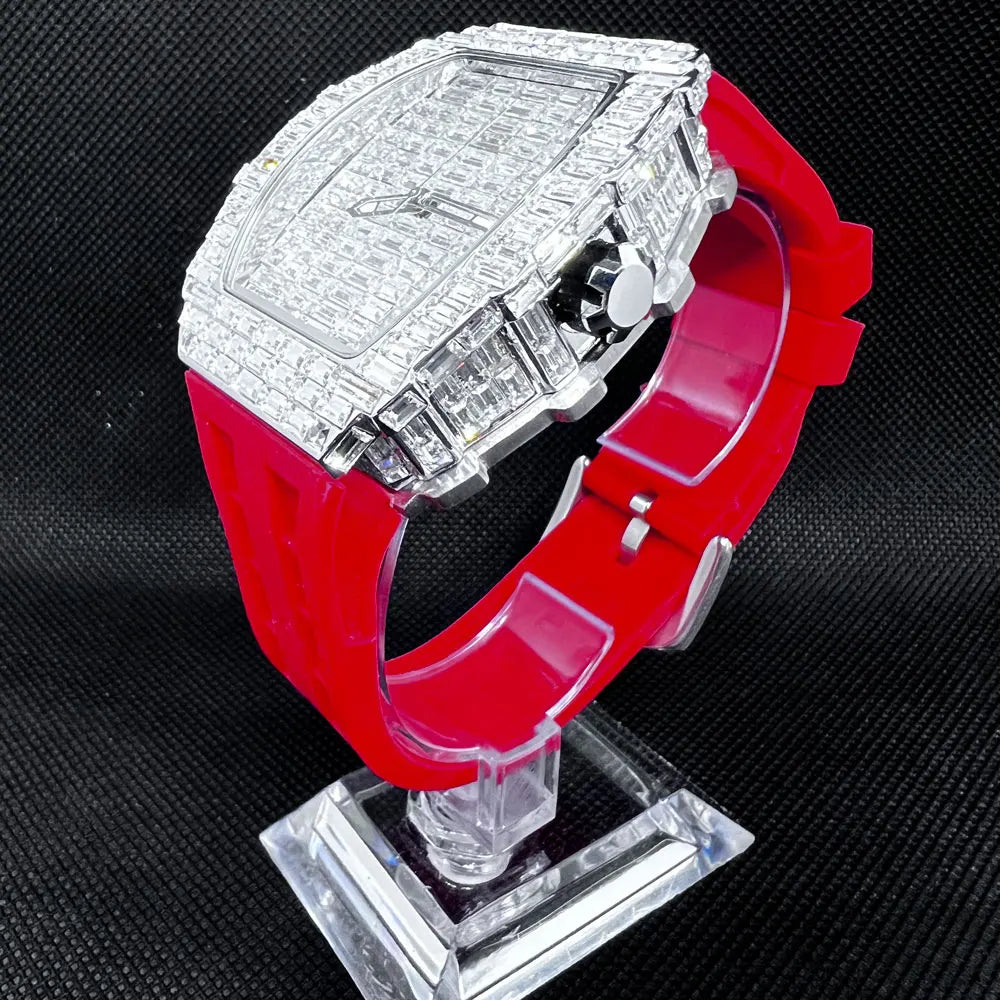 Luxusmarke Herrenuhr Mode Einzigartige Tonneau Uhren Diamant Blingbling Zifferblatt Wasserdicht Gummiband Armbanduhr Heißer Verkauf Geschenk