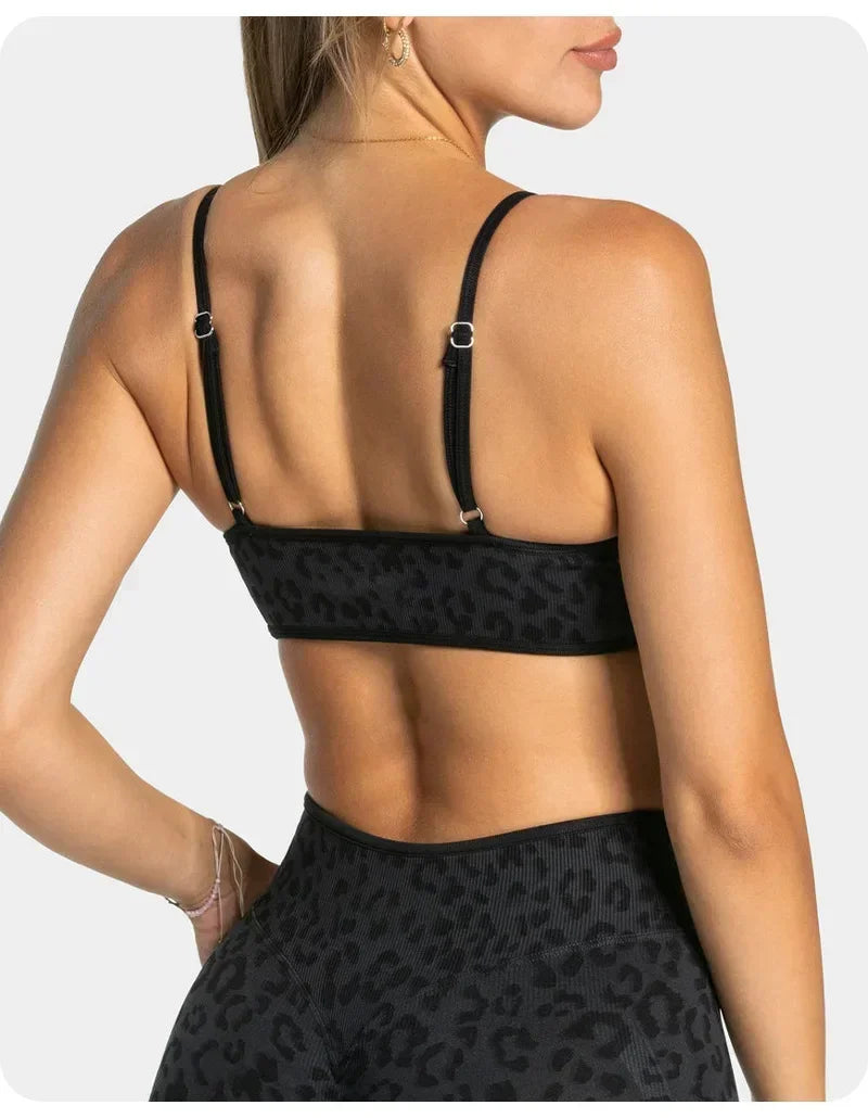2PCS  High Quality Yoga SetNew Leopard Print Sports Underwear, Shockproof Butt Lift Workout Sports Trousers Women Activewear