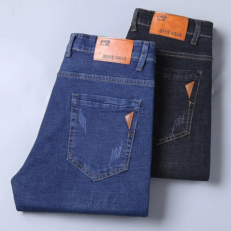 Men Fashion Straight Jeans Men New Stretch Slim Fit Pants Comfortable Soft Business Denim Trousers Male Brand Clothing