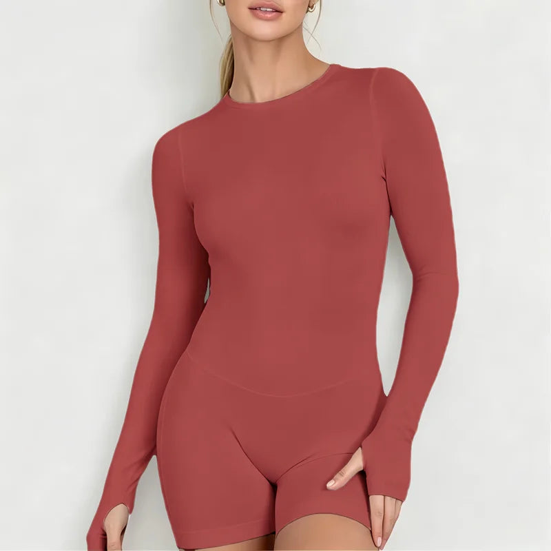 Gym Bodysuit Long Sleeve One Piece Women Hollow Back Bodycon Yoga Fitness Slim Fit Running Workout Backless Sports Jumpsuit