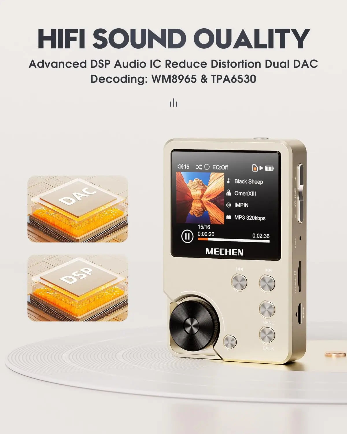 MP3 Player, Lossless DSD High Definition Portable Hi-Fi Digital Audio Music Player with 64GB Memory Card, Supports Up to 256GB