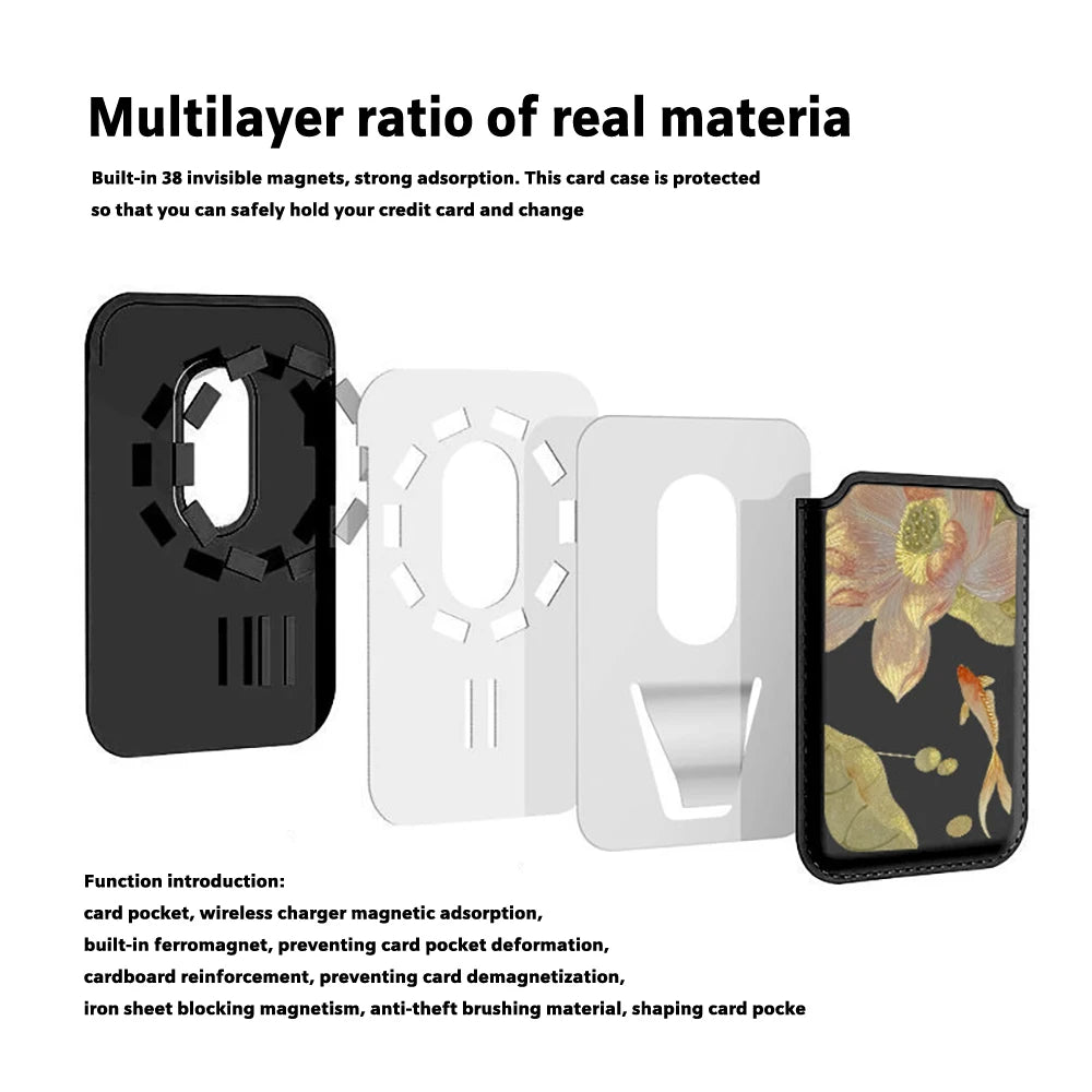 For MagSafe For iPhone 17 Pro Max Case For Samsung Galaxy S26 S25 FE Lucky Goldfish Painting Wallet Card Holder Magnetic Cover