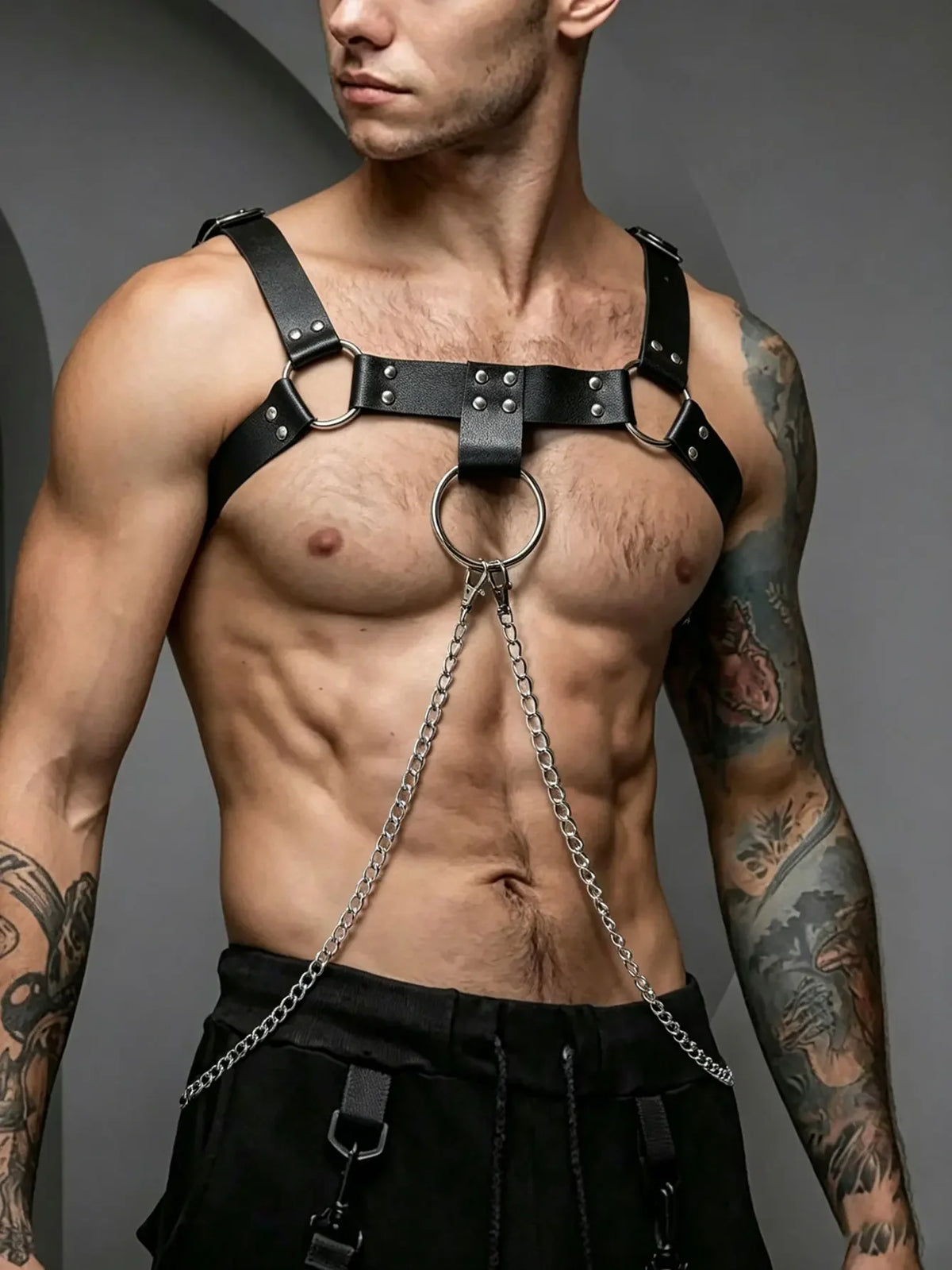 Fashion Men PU Leather Chest Harness Lingerie Adjustable Leather Body Decortive Strap Punk Club Costume Clothing Accessories