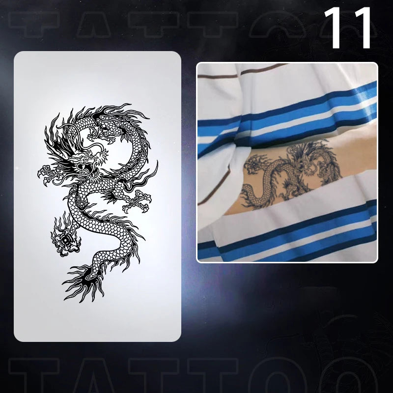 1pc Dragon Tattoo Sticker Realistic Dragon Fake Tattoo Stickers For Men Boys Kids 3D Dragon Temporary Tattoos Washable Tattoos