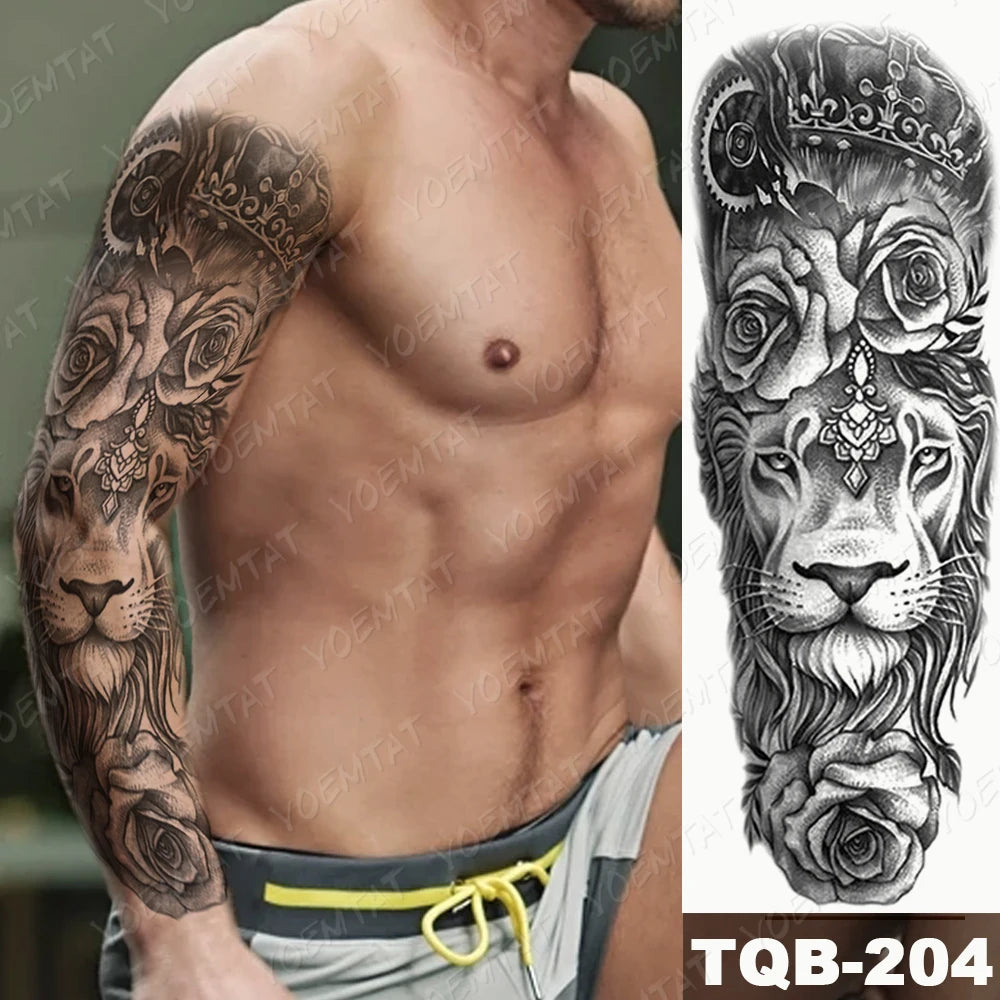 Large Full Arm Sleeve Waterproof Temporary Tattoo Sticker Leopard Flower Dove Of Peace Clock Thorn Fake Tatoo Body Art Men Women