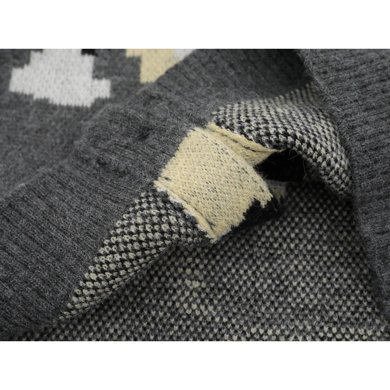 Vintage Camouflage Knitted Cardigan Jacket Autumn and Winter Print Button Stand Collar  Knitwear for Men Baggy Sweater Coat