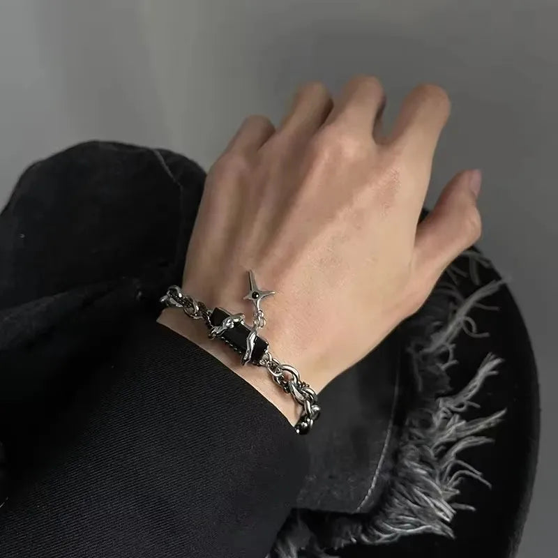 Punk Vintage Red Zircon Star Chain Bracelet For Women Men Couple Unisex Trend Goth Grunge Y2K Jewelry Charms Accessories Gifts