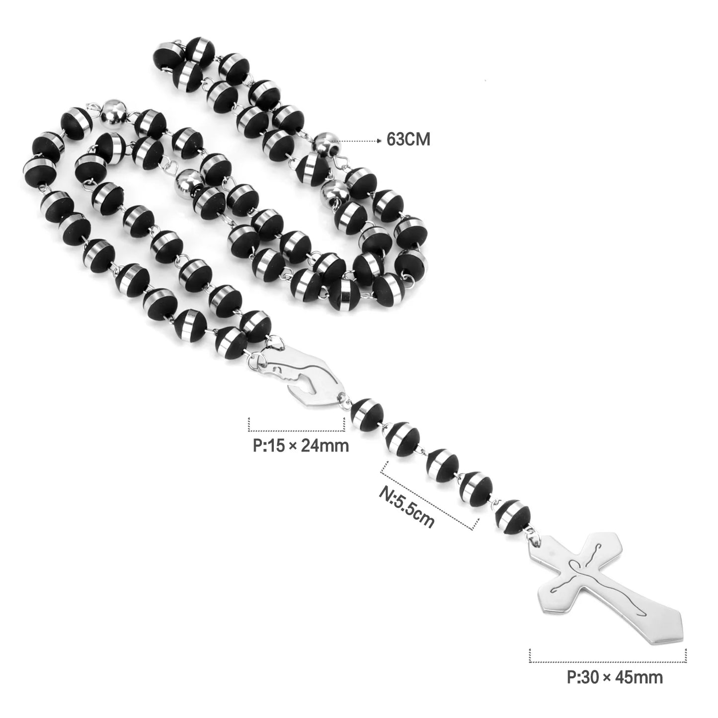 LUXUSTEEL Stainless Steel Long Necklace Virgin Mary Cross Pendant with 35cm+15cm Extender Bead Chain Jewelry