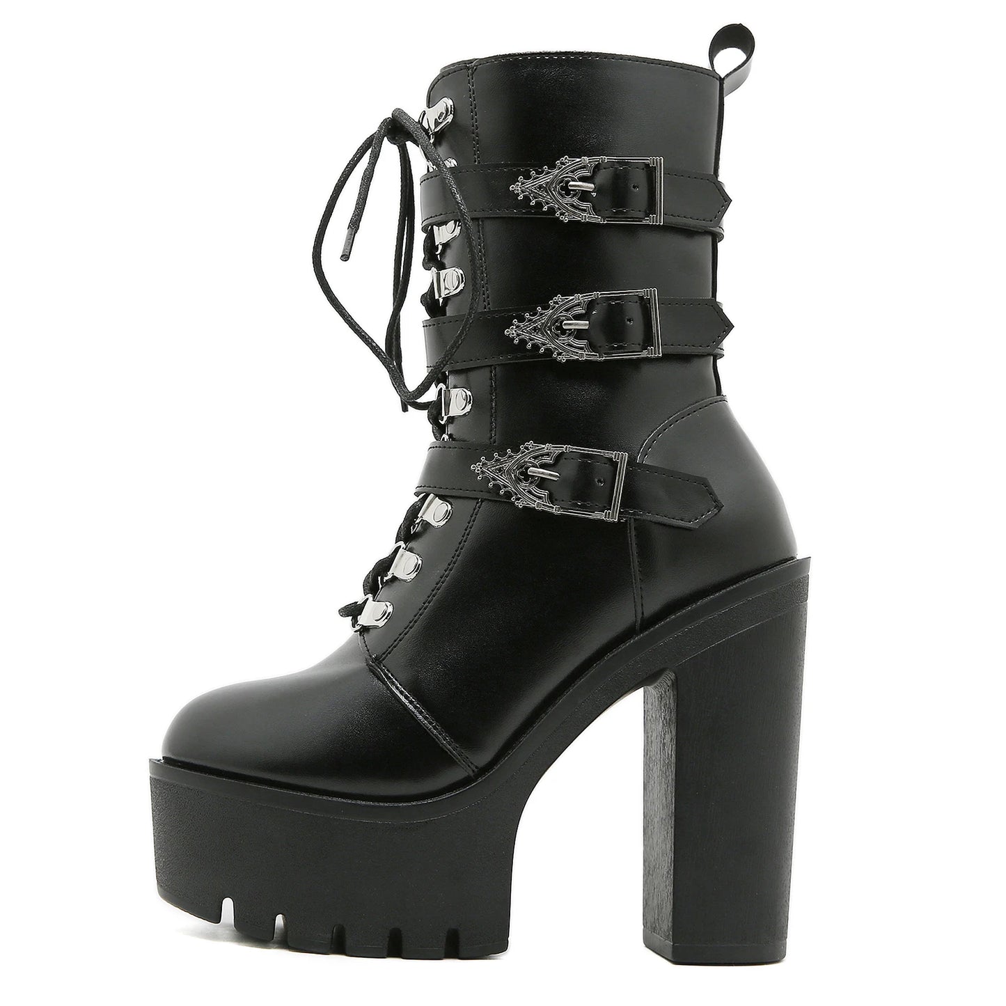 Gdgydh Punk Goth Women Motorcycle Boots Block High Heels Platform Shoes Woman Fashion Buckle Design Cool Street Winter Boots