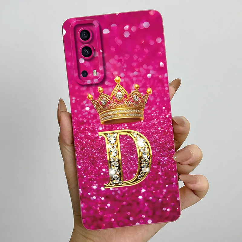For Vivo Y72 5G V2041 Case Crown Letters Liquid Silicone Soft Phone Cases For Vivo Y52 5G V2053 Y72 Camera Protection Back Cover