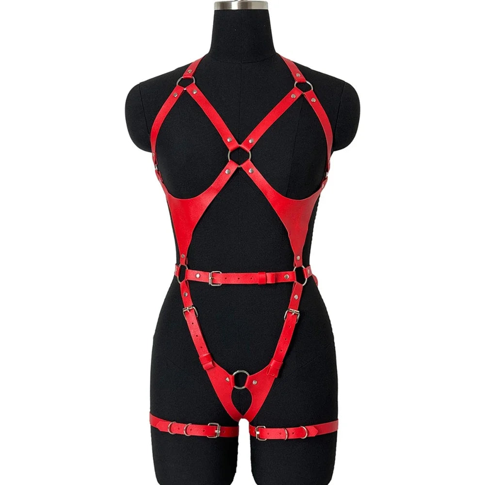 Women Gothic Punk Belt Set PU Leather Adjustable Harness Belt Street Style Exotic Set Suitable for Daily Wear or Leisure Travel