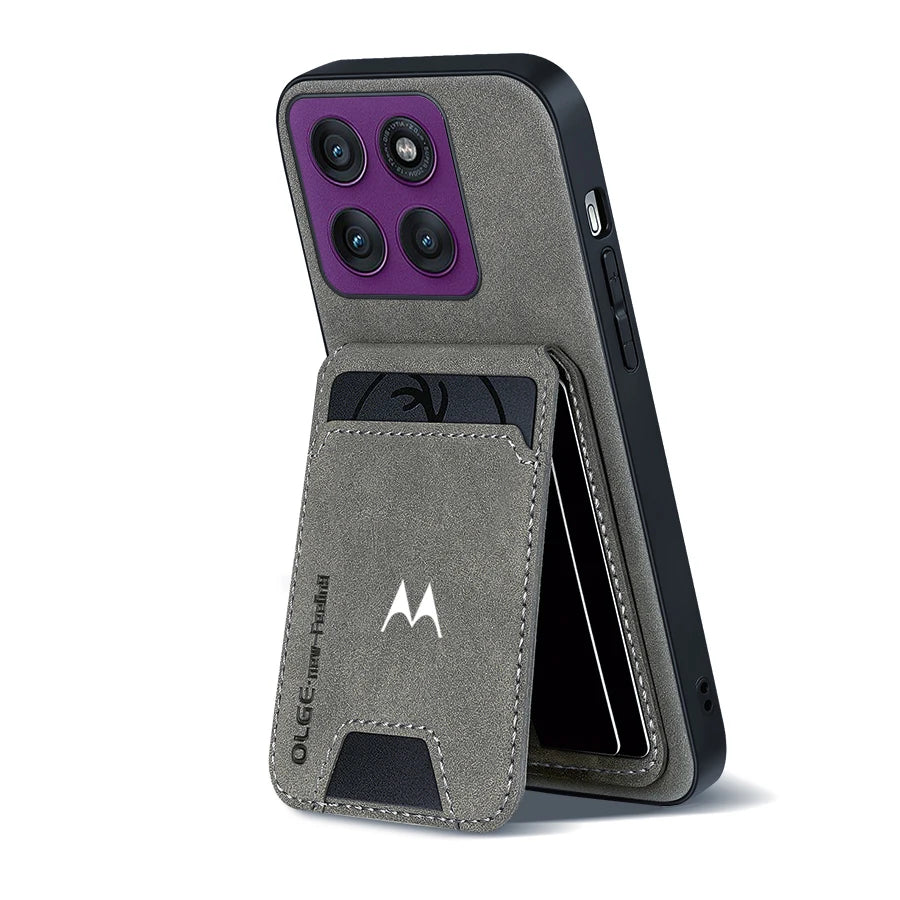 Business Luxury Sheepskin Leather Case For Motorola Signature Edge 60 70 Fusion Plus Pro Card Holder Magnetic Stand Phone Cover