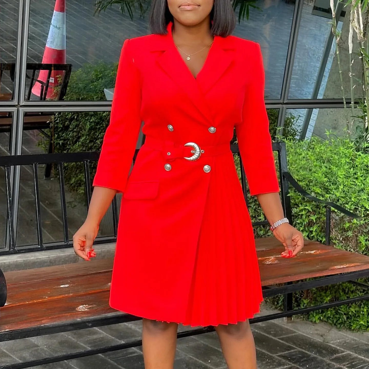 Elegant Dresses for Woman  Autumn Winter New Trends Notched Collar Full Sleeve Sashes Pleated Mid Calf Solid Fashion Dress