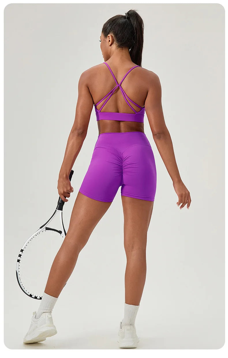 Yoga suit set, sexy back, sports bra, high waist, hip lifting, tight shorts, running and fitness two-piece set Women' Yoga sets