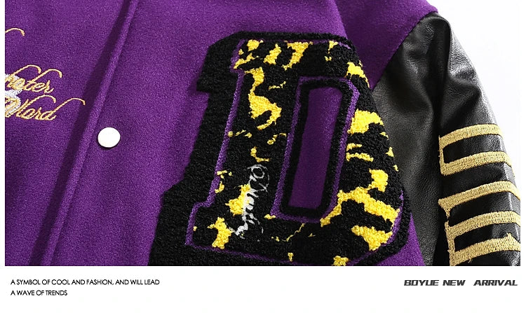 Herren Stehkragen Gespleißte Lederstickerei Wolljacken Trendy Street Hip Hop Hübscher Casual Loose Einreihiger Mantel