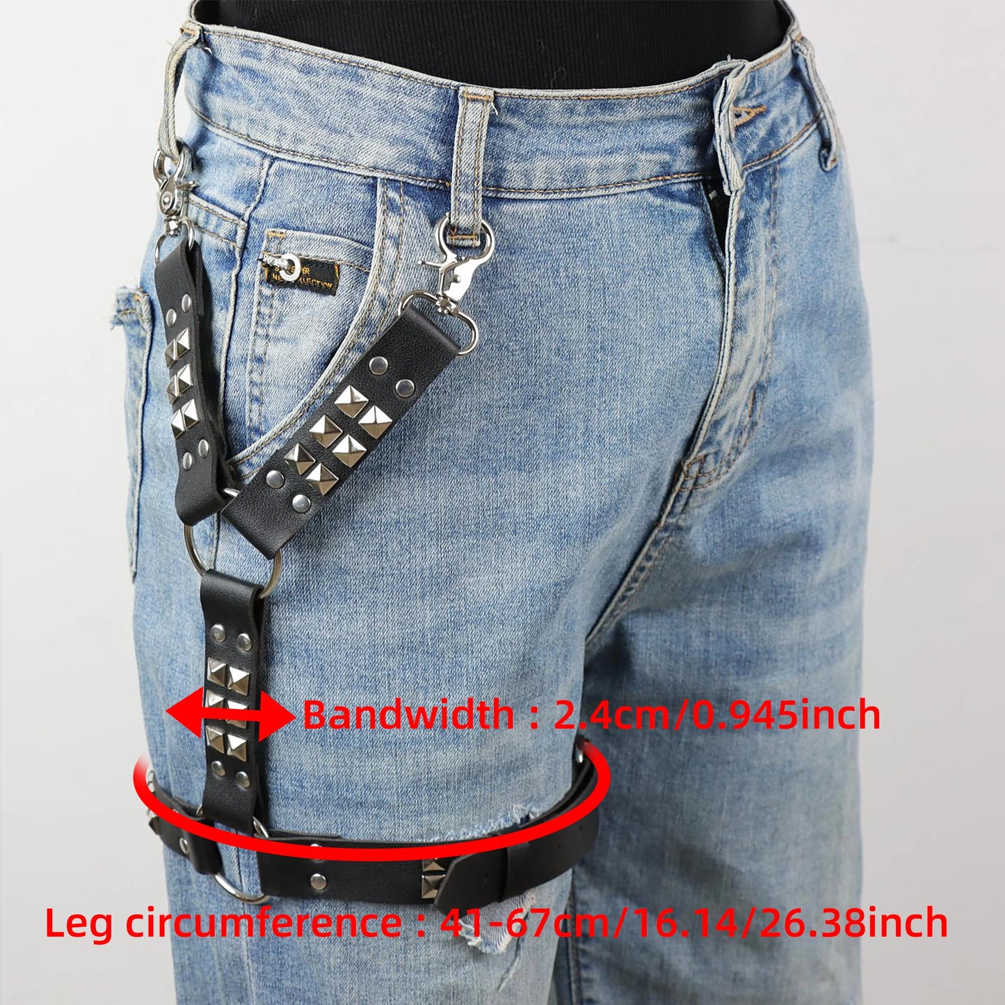 Ladies' imitation leather dark punk style rivet strap waist and hip decoration belt, personalized wearing rivet waist, hip, leg