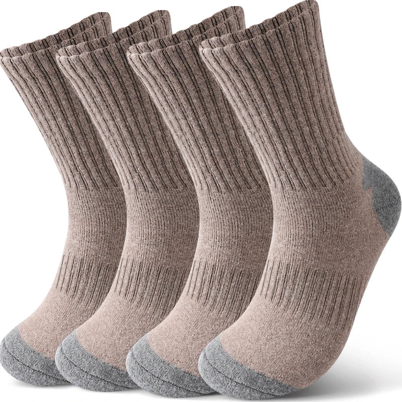 4Pairs Thick Warm Wool Mid Calf Socks Winter Men's Solid Color Cold Proof Sports Socks Men's and Women's Universal Knitted Socks