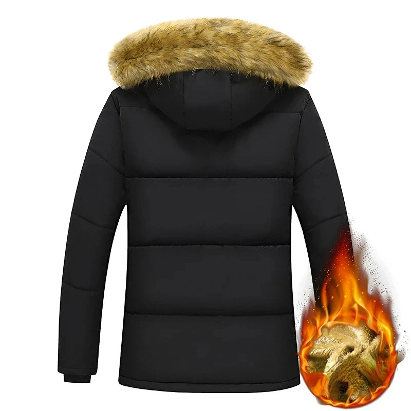 2024 neue Männer Winter Herbst Arbeit Outwearing Parka Schwarz Fleece Gefüttert Dicke Warme Mit Kapuze Pelz Kragen Mantel Männlichen Größe 5XL Plüsch jacke