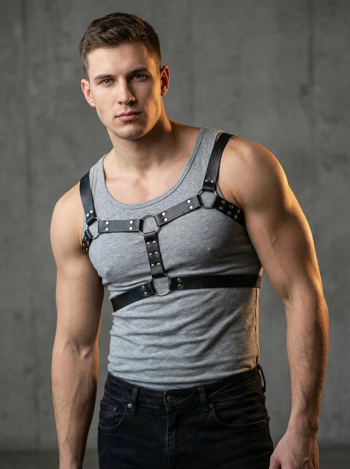 Harness Leather Adjustable Body Harness for Men, Goth Punk Cosplay Chest Belt Strappy, O-Ring Festival Rave Gear Accessories