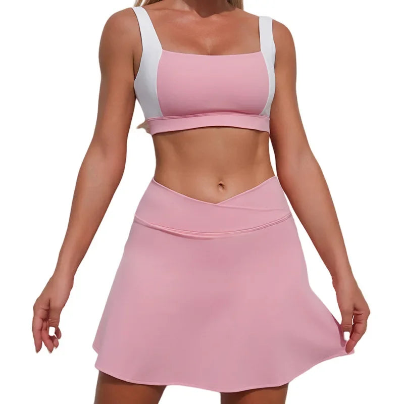 Yoga Sets Fitness Sports High Waist Peach Hip Backless Leggings Sports Bra Women's Tight Quick Dry Running Gym Short Skirt Set