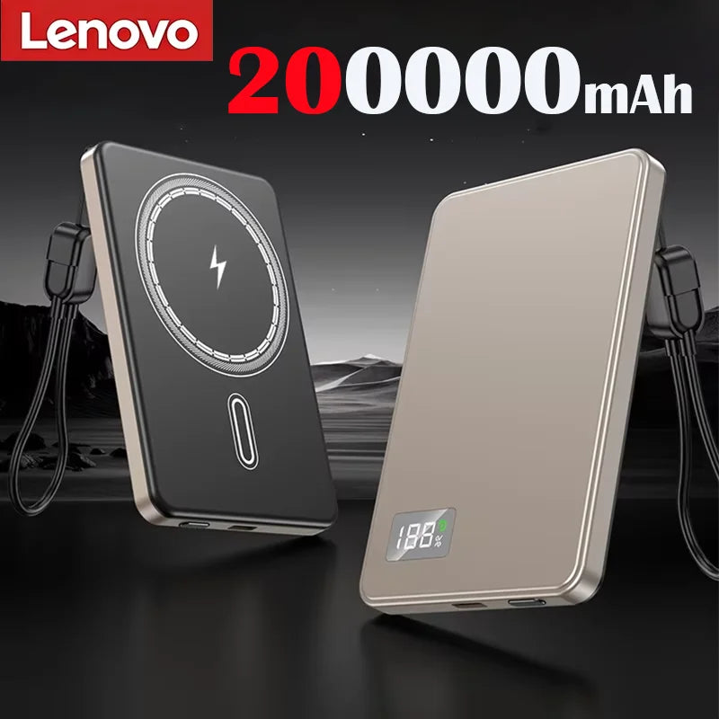 Lenovo 500000mAh Magnetic Wireless Power Bank Ultra Thin Portable CCC Certified Super Fast Charging LED Display Pack for MagSafe