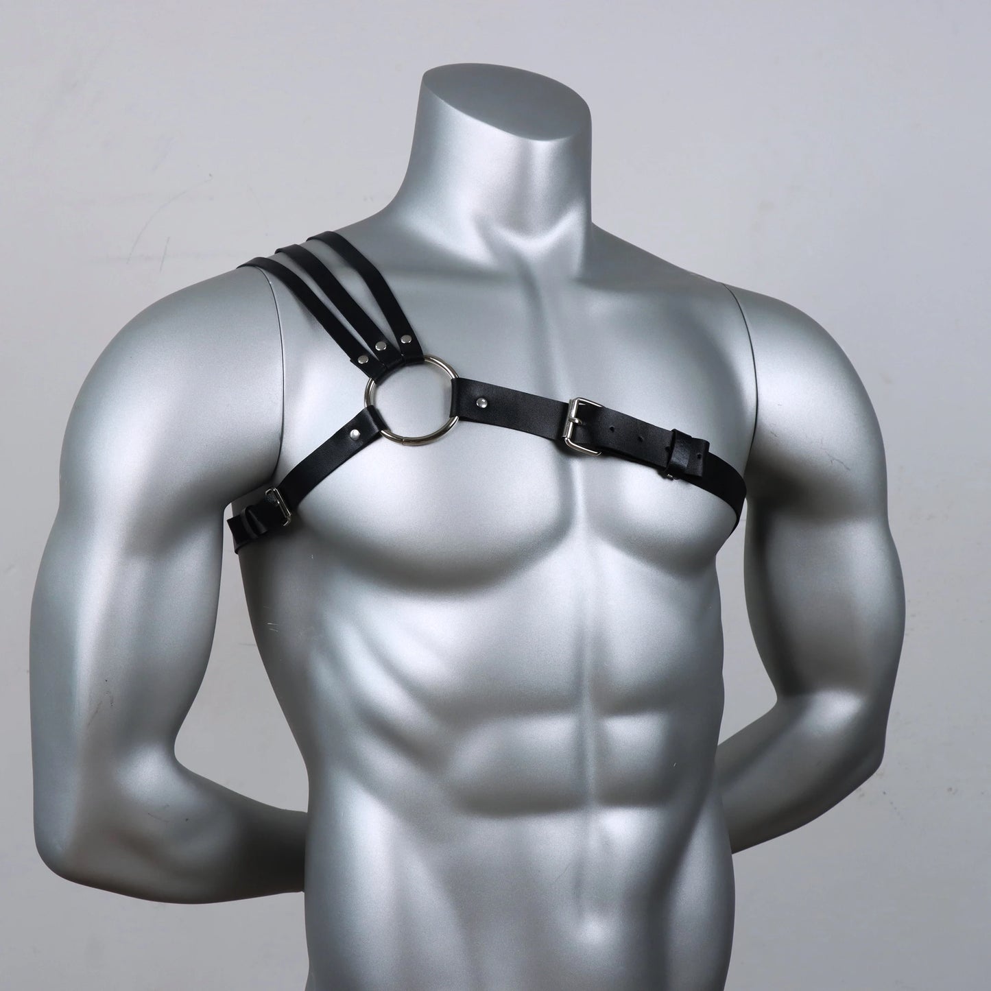 One Shoulder Men's Harness PU Leather Gay Men Chest Harness Bondage Black Leather Men Accessories Upper Erotic Body Men Harness