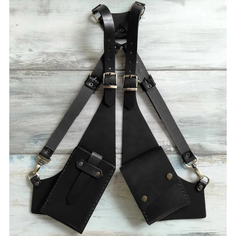 Medieval Steampunk PU Leather Shoulder Bag Vintage Phone Wallet Holder Double Pocket Holster Festival Viking Costume Props Purse