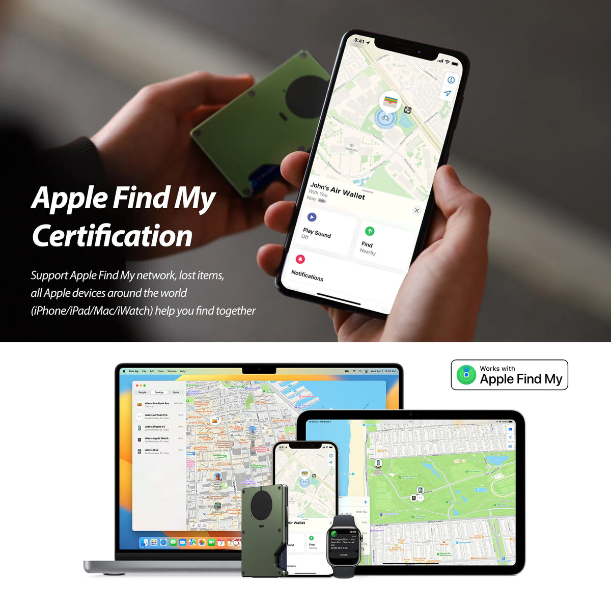 Wallet With Built In Airtag Chip, Rfid Blocking Credit Card Holder, Slim Wallet For Men, Compatible With Apple Find My ios Only