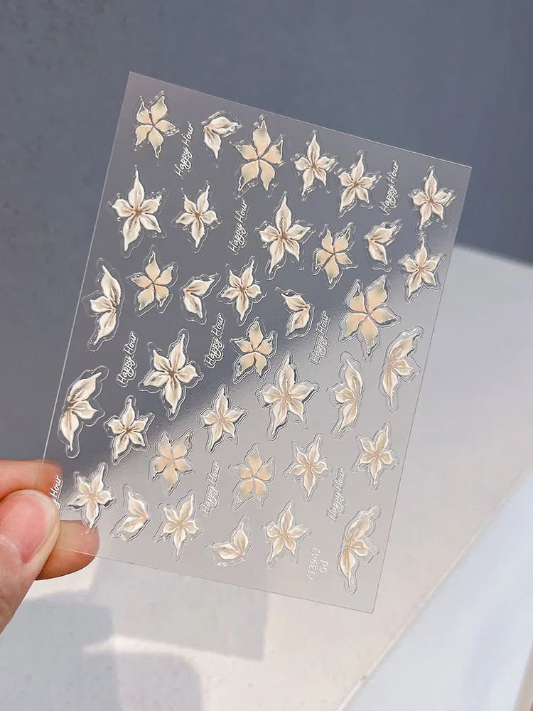 Embossed 5D Flower Nail Stickers Pink/Purple Floral Nail Decal Stickers for DIY Manicure Women Party Wedding Dating Daily Use