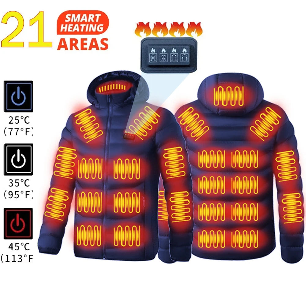 Heated Jacket Men Women USB Self Heated Clothing Washed Cotton Warm Coats Winter Thermal Skiing Camping Hiking Jacket 2-21 Areas