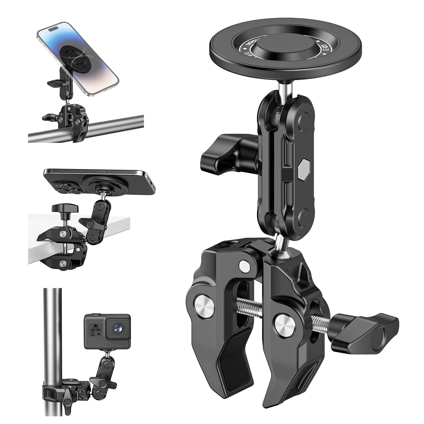 All-Metal Magsafe Phone Mount - Anti-Shake Heavy-Duty Clamp for Spin Bikes/treadmills/handlebars (Super Grip,sweat-Proof Design)