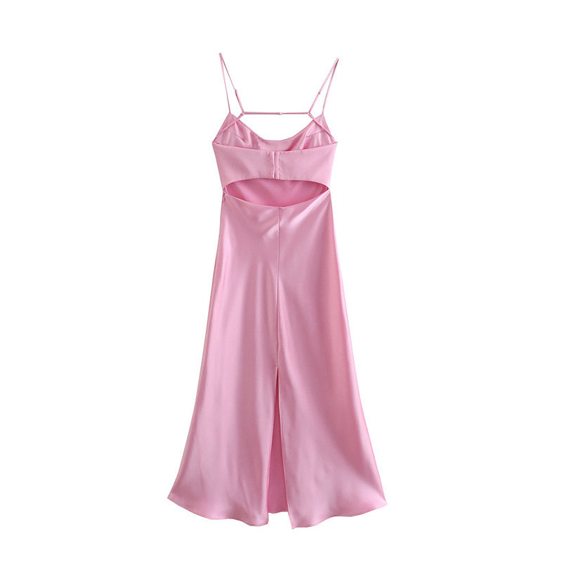 Damen Camis Satin Lange Kleider Elegant Ärmellos Unterkleid Urlaub Partykleider Sexy Lässig Rückenfrei Sommerkleider