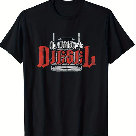 Meine Blutgruppe ist Diesel, interessanter Mechaniker, LKW-Fahrer-T-Shirt, 2024 gedrucktes Muster, schwarzes sportliches Freizeitanzug-Kurzarm-T-Shirt für Herren
