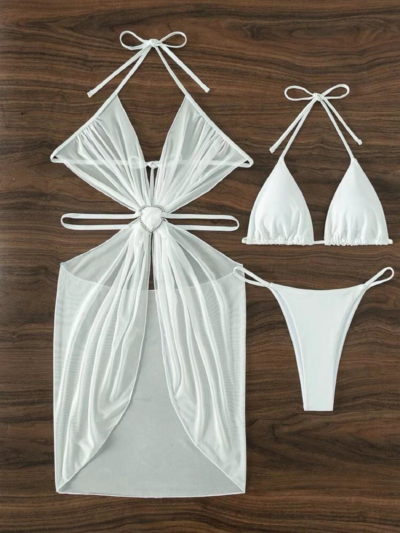 3 stücke Neckholder Bikini Strand Sommer Einfarbig Split Badeanzug Damenbekleidung